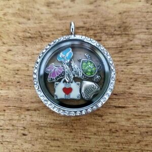 NEW Silver Floating Charm Locket CZ Halo Interchangeable Family & Summer Friends